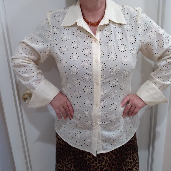 OSCAR de la RENTA Company women Blouse Cotton Lace Lemon Yellow long sleeves - Picture 1 of 10